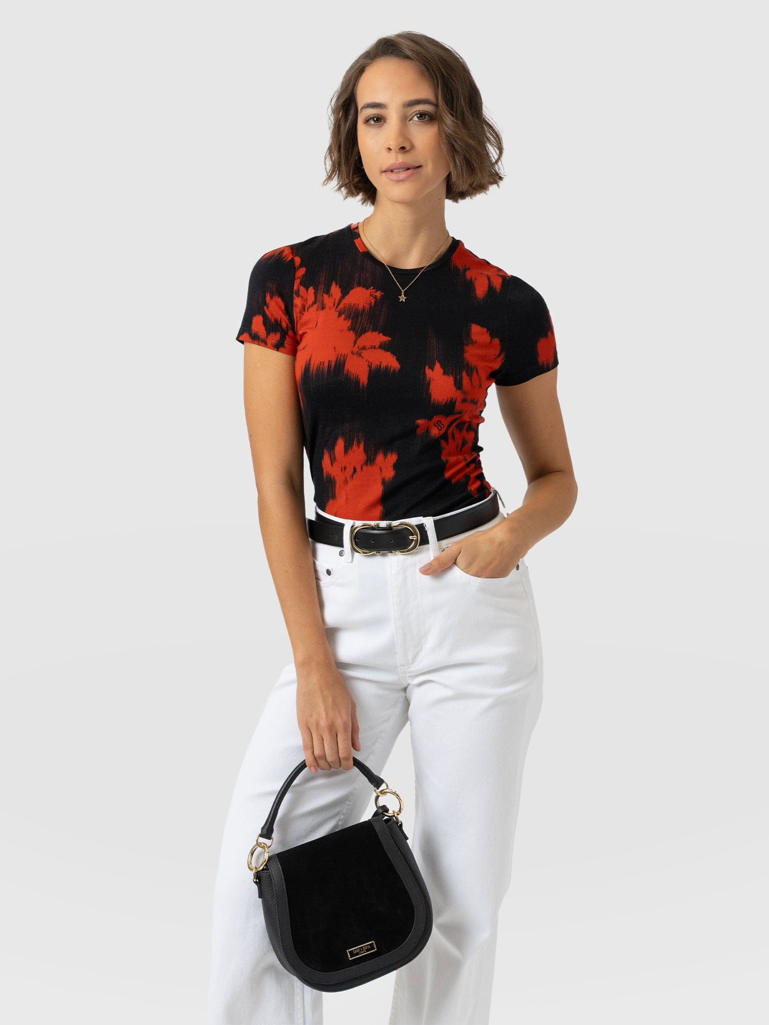 Austen Crew Neck Tee Short Sleeve - Orange Fade Floral - Women's T-shirts | Saint + Sofia® USA
